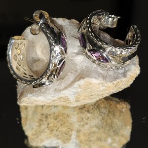 Women's 925 & 18kt White Gold Thistle & Bee Amethyst Earrings.